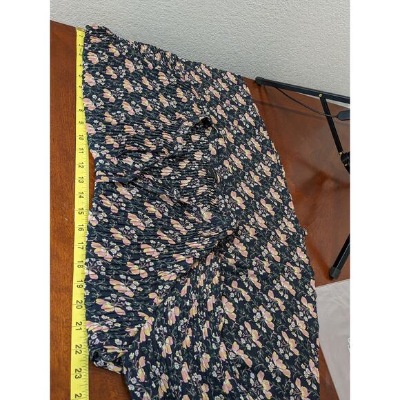 Ann Taylor Floral Tunic S Black Blouse Pleats Top Flowy Tie Neck Puff 3/4 Sleeve - Picture 8 of 11